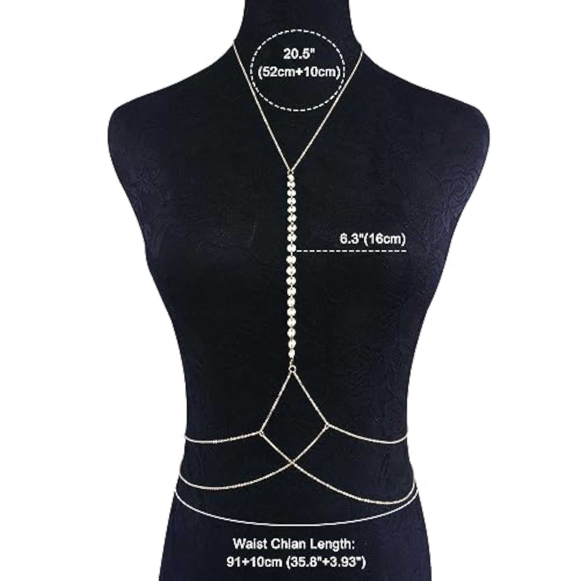 14K Gold Plated Rhinestone Body Chains for Women, Layered